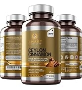 SMART NUTRA LABS Organic Ceylon Cinnamon Supplement 1200mg per Serving, 180 Vegan Capsules- Suppo...